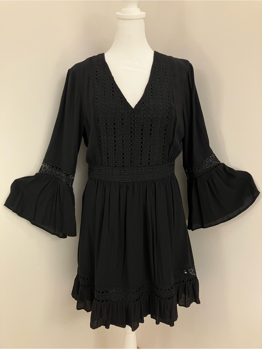 Philosophy Black Crochet-Trim V-Neck Mini Dress
